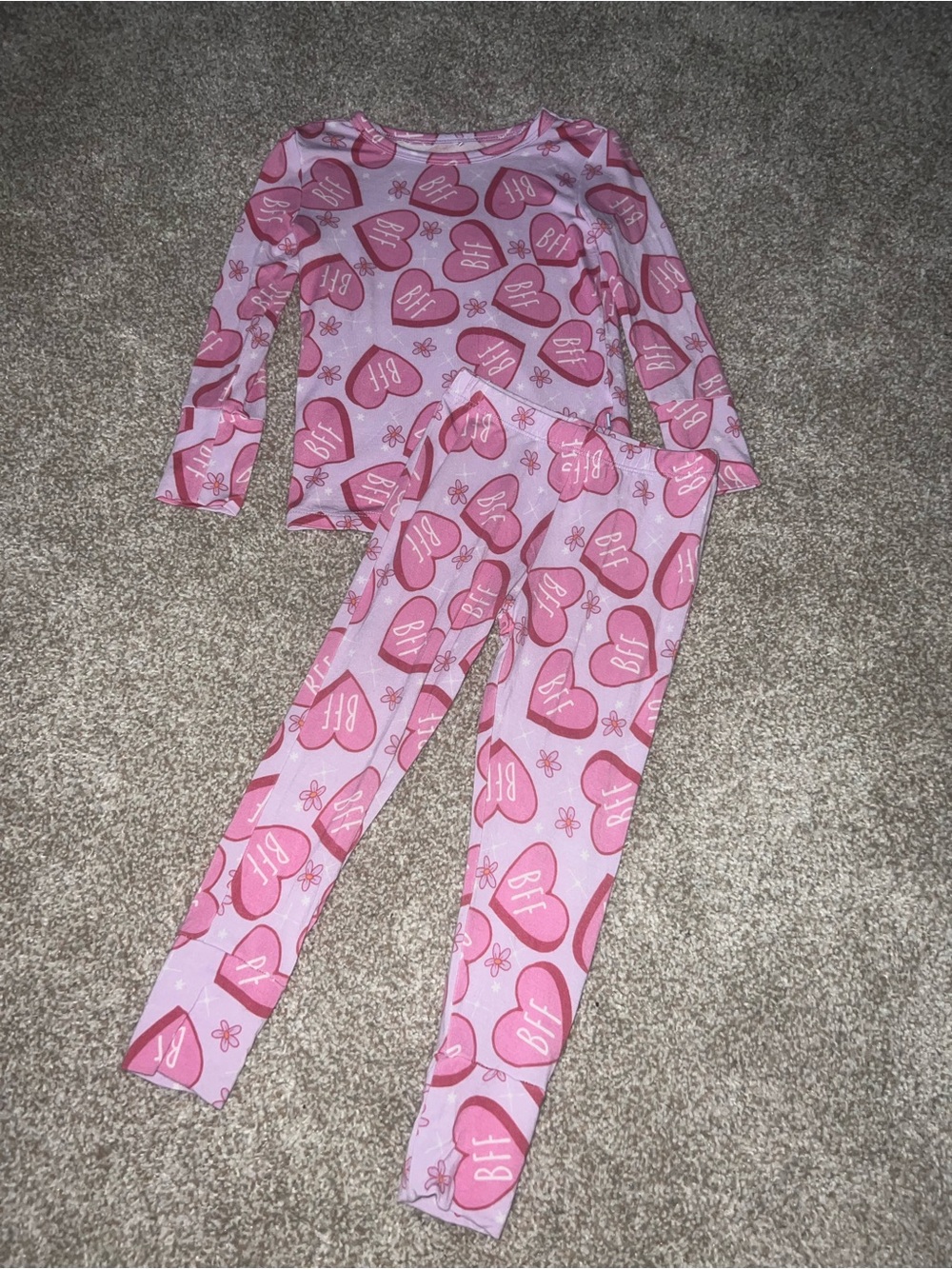 Posh Peanut Pink Heart "BFF" Long Sleeve Pajama Set